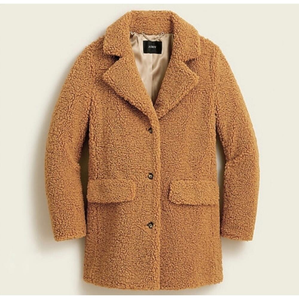 J.Crew Teddy Sherpa Top Coat Jacket Womens XL Clay Brown Single Breasted Luxe